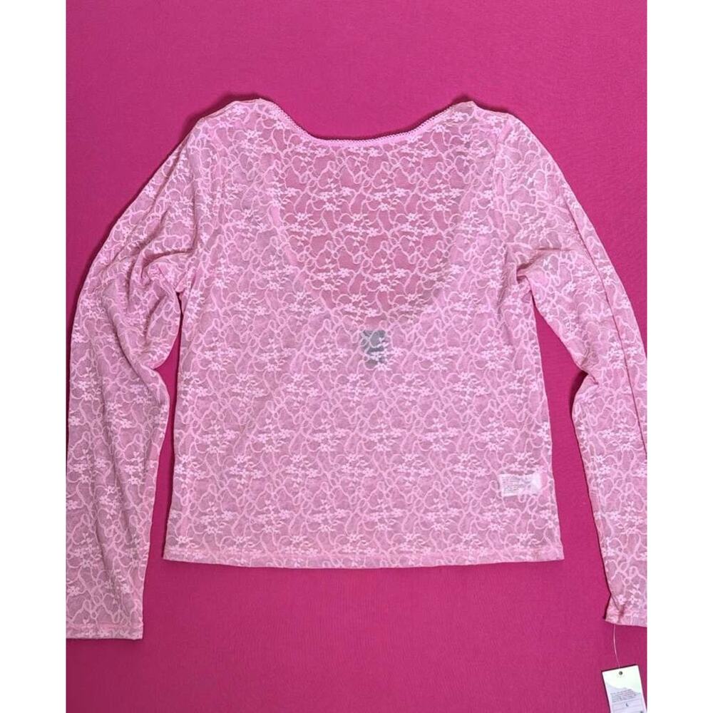 Wild Fable Pink Lace Long Sleeve Top Size L Sheer Floral Y2K Stretch New - Picture 2 of 5